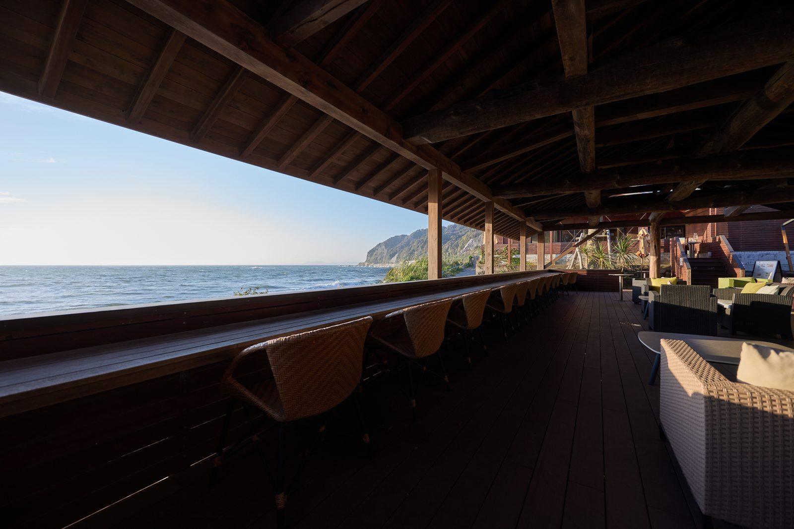 The seaside deck of UMI Sauna Café