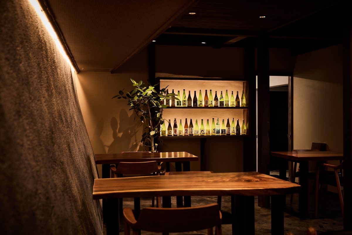 Dining room overlooking the sake shelves